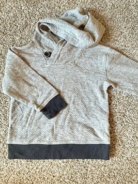 Gray Hooded Pullover with Dark Trim